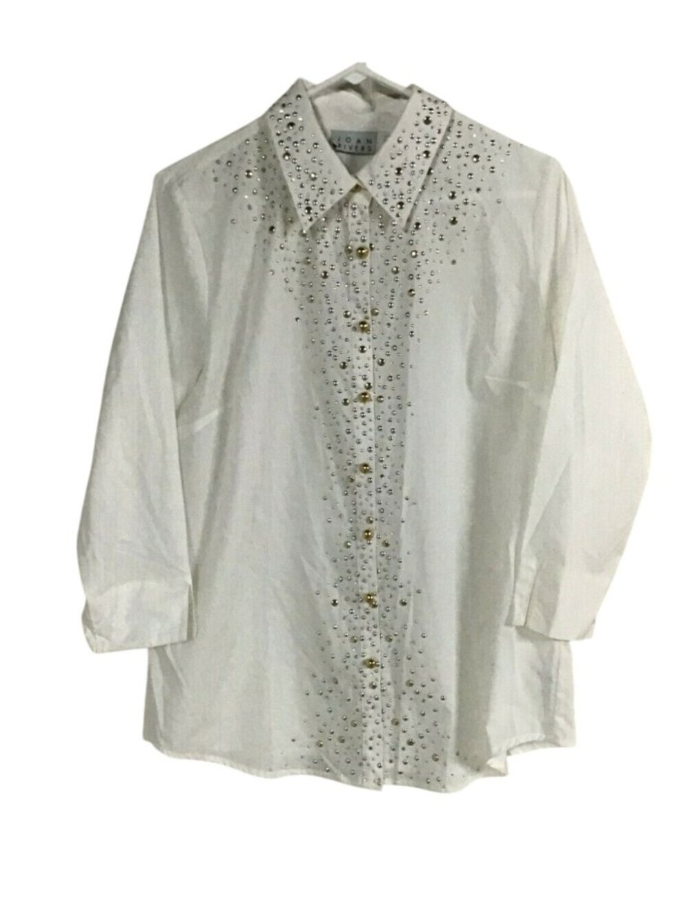 Joan Rivers Womens Medium White Studded Embellished Tunic Shirt